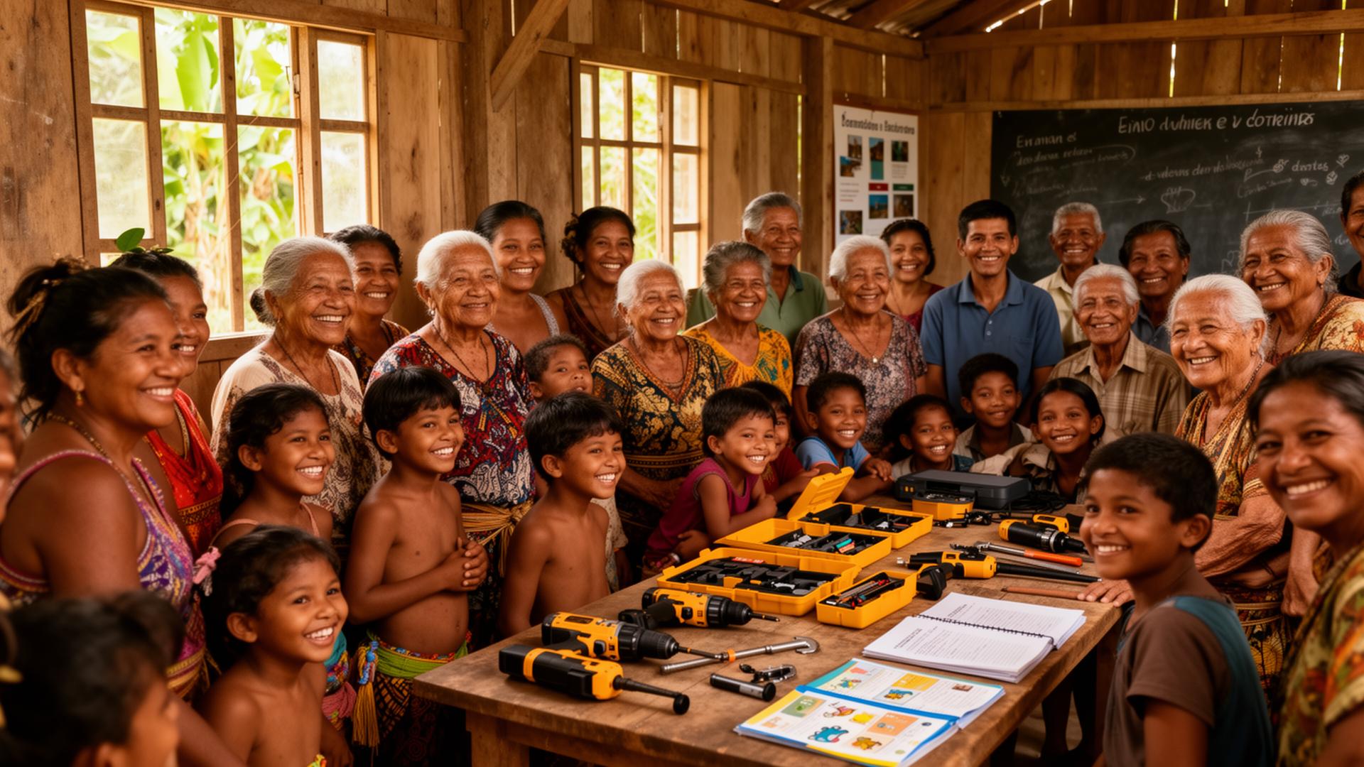 Comunidade amazônica reunida em centro comunitário